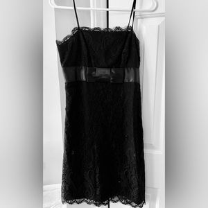 INC black dress midi Satin Bow in front lace overlay 4P (fits like a 2)
